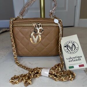 NWT Valentino Orlandi Brown Quilted Crossbody Bag